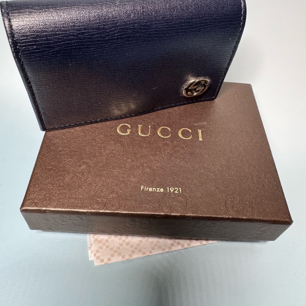 Gucci Navy Blue Leather Card Holder or Mini Wallet with Box